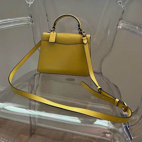 COACH Tabby Top Handle Leather Satchel in Brass/Retro Yellow - Picture 7 of 7